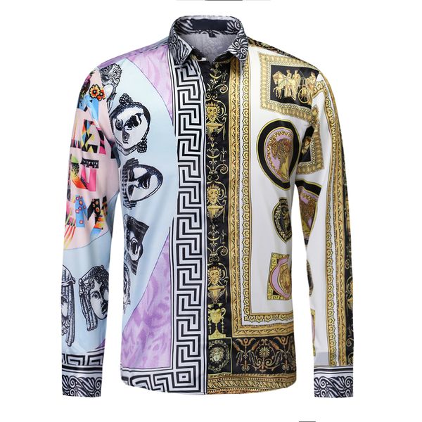 

2020. new model designer european and american fashion brand medusa the same silk shirt baroque style chinese new rap hip-hop men's shi, White;black