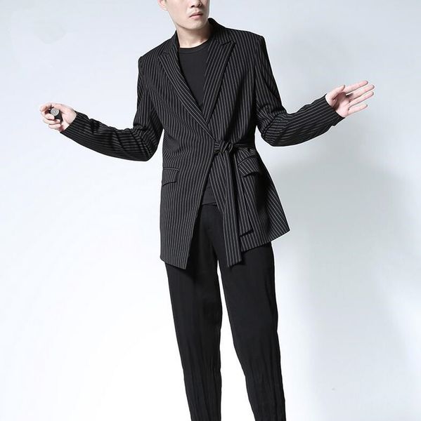 

2020 new autumn winter men's suit fashion personality handsome stripe suit jacket slim coat stage costumes, White;black