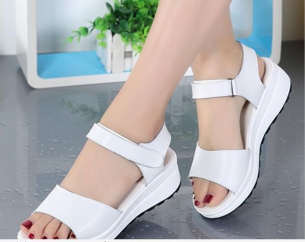 

women sandals wedge shoes woman genuine leather beach sandals ladies luxury belt platform slides flip flops summer shoes, Black