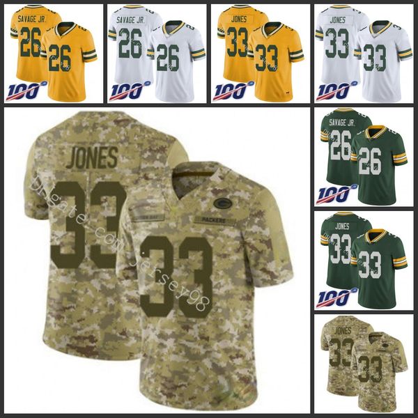 

green bay packers camo yellow 33 aaron jones 26 darnell savage jr.white stitched nfl men women youth rugby uniform jersey, Black;red