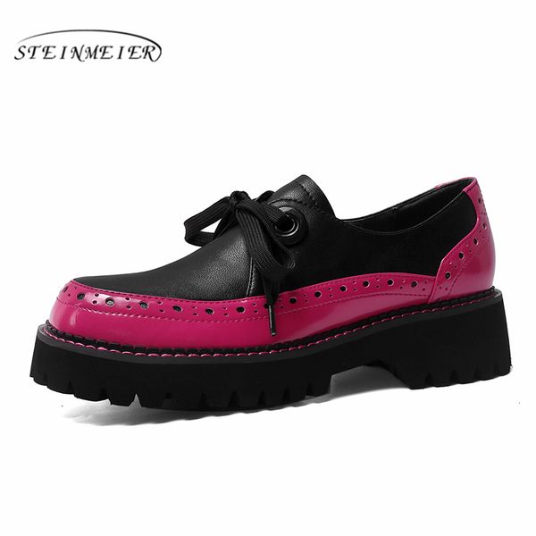 

women genuine leather flats platform oxford shoes woman sneakers lady brogues vintage casual shoes for women footwear 2020, Black