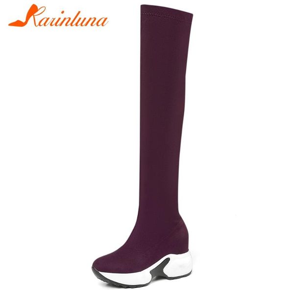 

karin 2020 new fashion platform over-the-knee boots big size 43 concise microfiber slip-on women shoes, Black