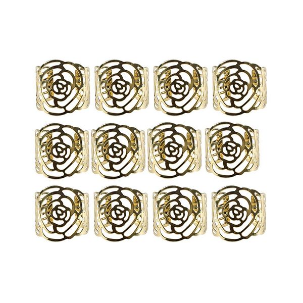 

12 pcs alloy napkin rings hollow out napkin holder adornment exquisite household napkins rings set for casual or formal occasion
