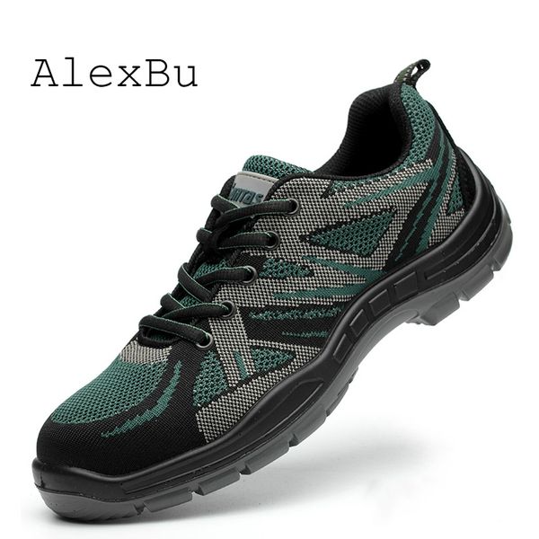 

alexbu safety shoes men work boots camouflage steel toe boots men outdoor work shoes air mesh safety plus size35-46, Black