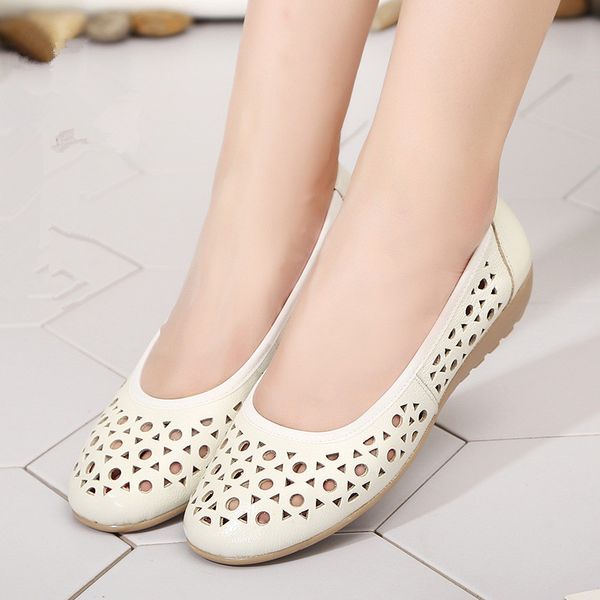 

summer new genuine leather women sandals spring loafers ballet flats shoes female soft bottom casual slip on shoes plus size, Black