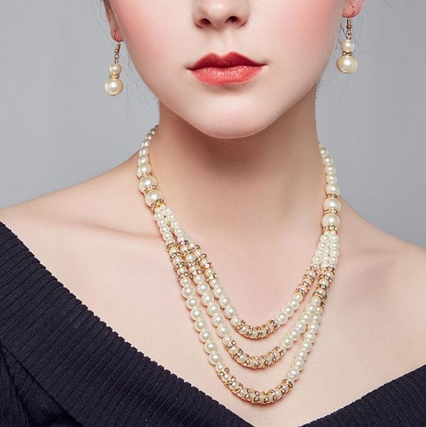 

ювелирные изделия перлы комплекты стекла раскат 8мм ожерелье серьги для женщин muiltilayer горячего способа свободной доставки, Silver