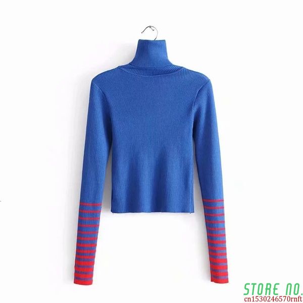 

striped patchwork hit color sweaters for female turtleneck long sleeve pullover knitted autumn slim women's sweater, White;black