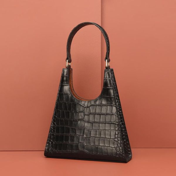 

new leather handbag women design crocodile pattern retro armpit shoulder bag europe and america fan fashion black bag 1096