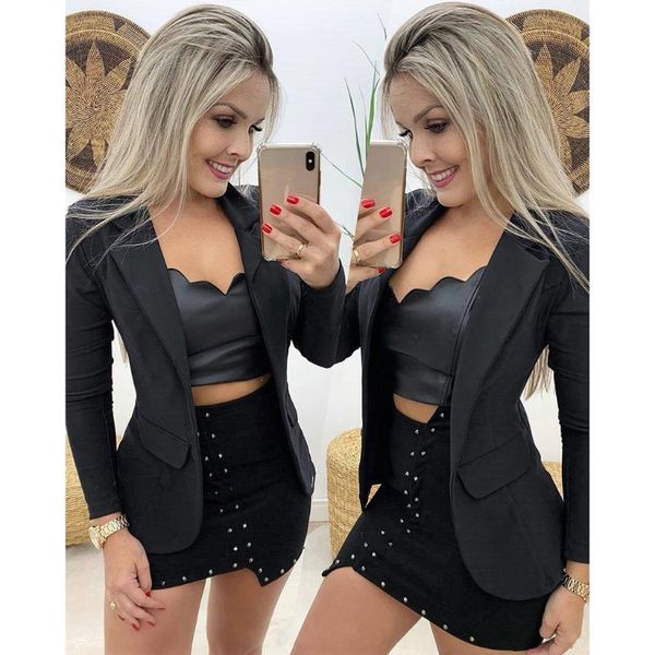 

autumn winter suit blazer women new casual double breasted pocket women long jackets elegant long sleeve blazer outerwear #3, White;black