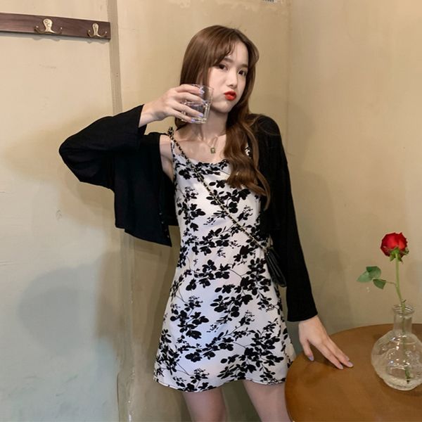 

autumn 2020 new french slim-fit floral a- line small dress two-piece suit suspender suspender skirt sling sling skirt 7a8oh, Gray