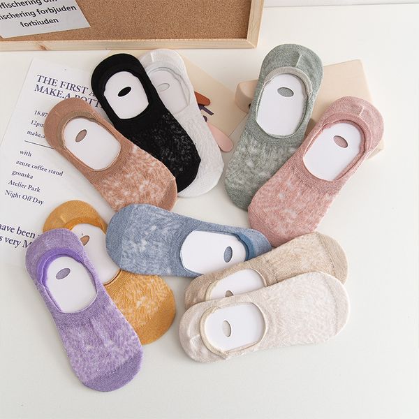 

10 pairs thin slicone woman socks cotton solid color invisible pibk socks women for spring summe b0047, Black;white
