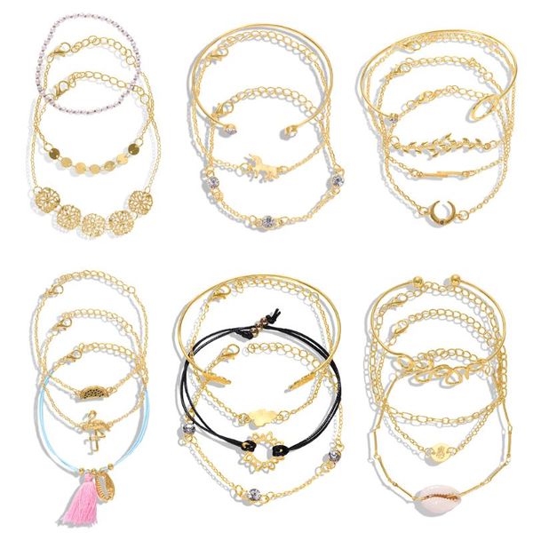 

ladyfirsy adjustable alloy bracelets sets 2020 korean simple letter shell tree tassel travel birthday gift bracelet accessories, Black