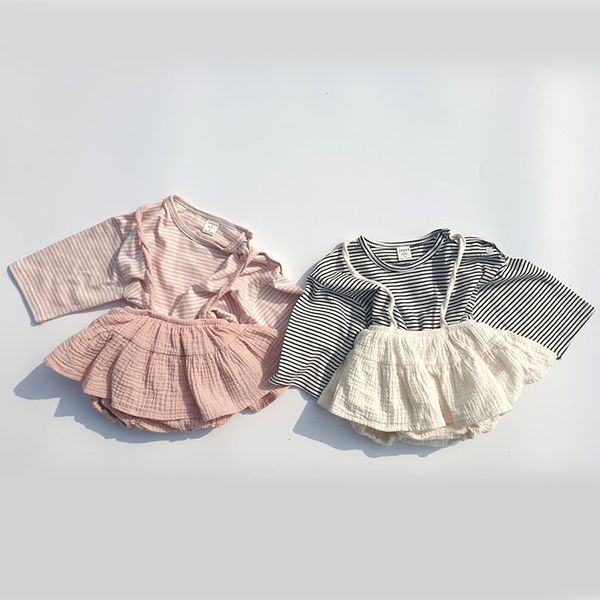 

baby girl одежда наборы полосатый девочек футболки малышей детские длинным рукавом suspender ремень платья наряды одежда y200803, White