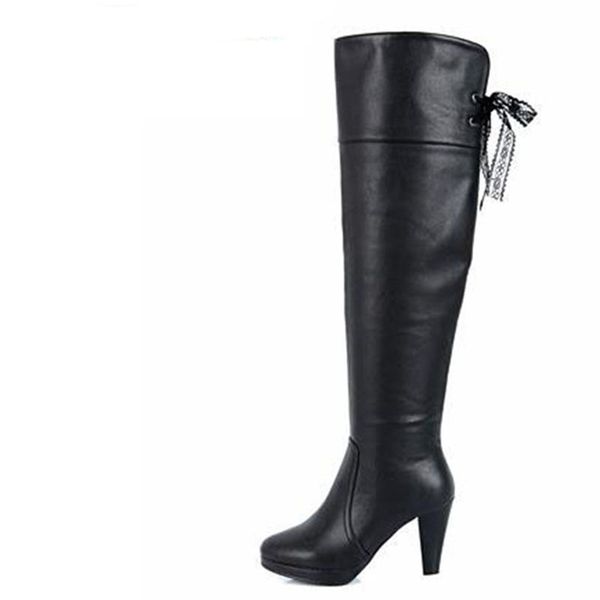 

2020 women's winter boots thick waterproof high knee-high boots with thin leg and size 35-40 ing, Black
