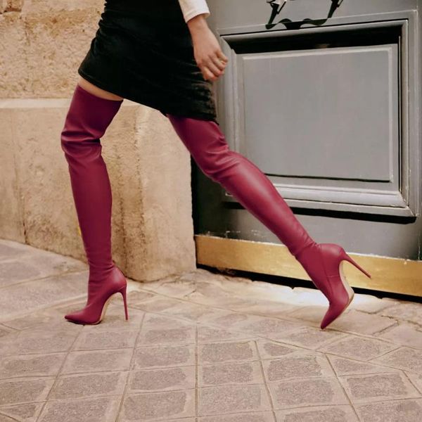 

2020 autumn and winter new leather classic european and american style high-heeled pointed over the knee boots thin boots, Black
