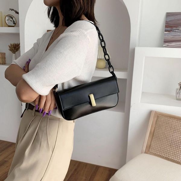 

elegant women handbag acrylic chain underarm bag ladies evening clutch pure color leather shoulder totes subaxillary bagsÂ