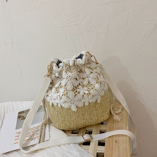 

lady beach bucket straw woven women bucket handbag summer totes shoulder bag printing women beach bags ladies flower