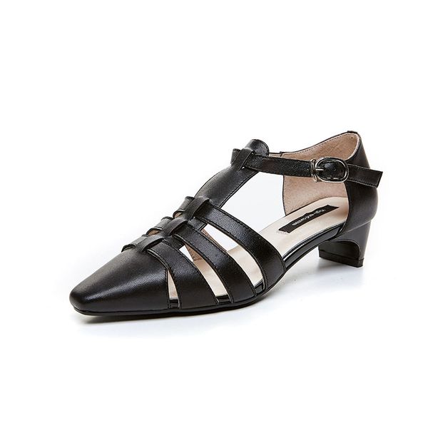 

women low heels sandals summer genuine leather girl's sandals dress daily shoes woman footwears beige black