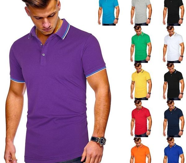 

slim short sleeved polo shirt mens striped stitching polo shirt summer casual solid color, White;black