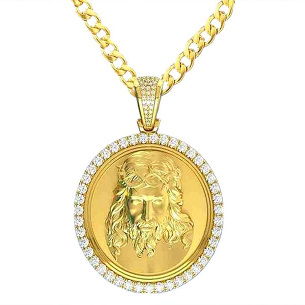 

hip hop san holy medal pendant with chain gold color stainless steel jesus necklace religious jewelry, Silver