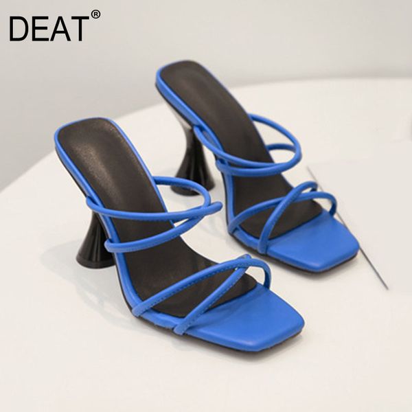 

deat] 2020 new spring summer square toe shallow cross narrow band pu leather high heels slippers women shoes fashion 10i354, Black
