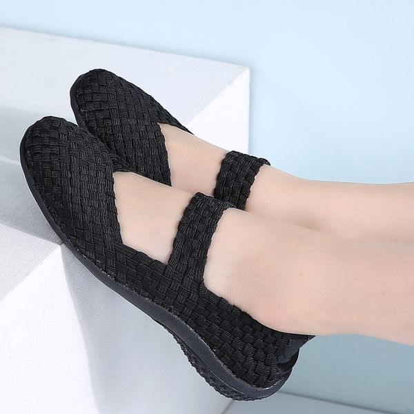 

2020 spring women flats shoes women woven ballerina ballet flats ladies slip on loafers shoes female footwear flat 35-42, Black
