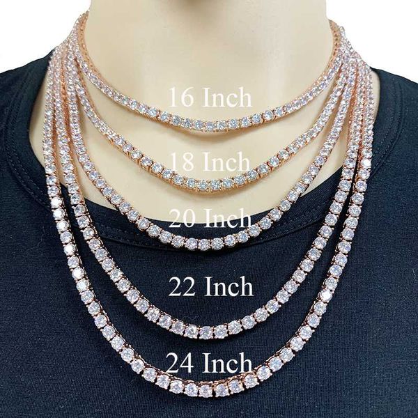 

hip hop tennis chain necklace 3mm rose gold plated women hip hop jewelry, Silver