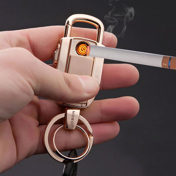 

2020 popular usb electric rechargeable lighter windproof ultra-thin metal creative gift key chain for men and women, Silver