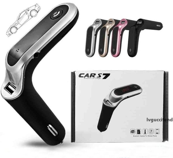

car bluetooth adapter s7 fm transmitter bluetooth car kit hands fm radio adapter with usb output car charger with retail box mq50