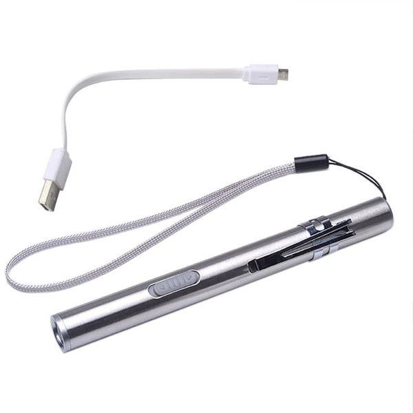 

handy pen light usb rechargeable mini nursing led torch + stainless steel clip quality & professional new