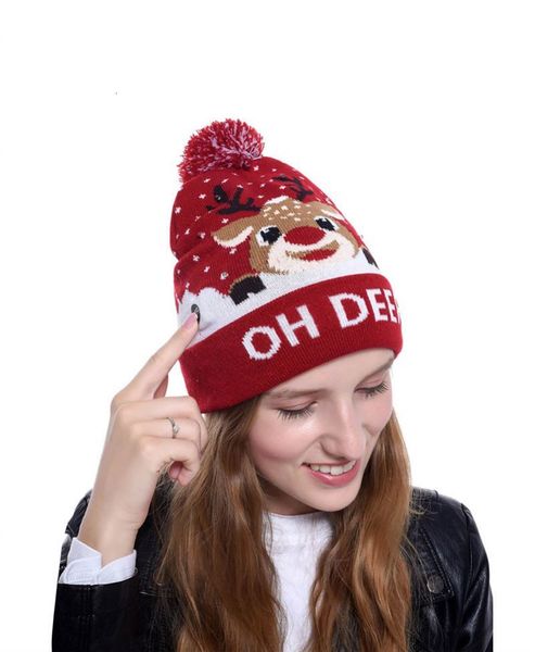 

2020 43 designs led christmas hats beanie sweater christmas santa hat light up knitted hat for kid for christmas party