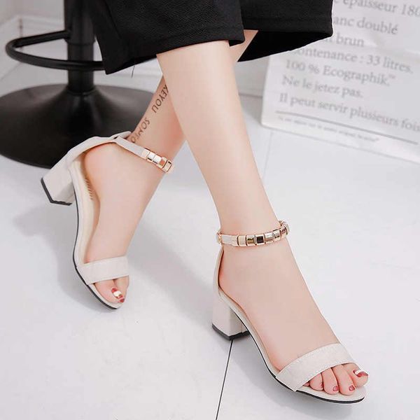 

high heels white sandals women summer 2020 rope ankle strap sandals ladies square heels classics women shoes pink slippers, Black