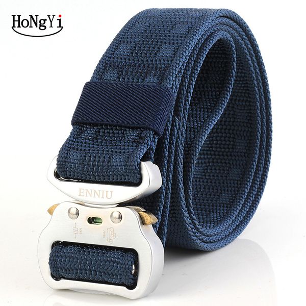 

hongyi men's tactical belt adjustable heavy duty tactical waist belts aluminum buckle nylon belt hunting accessories, Black;brown