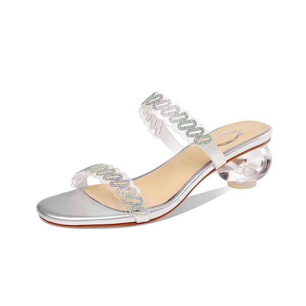 

new blingbling genuine leather peep toe rouned high heels women slippers 2020 summer fashion punk casual shoes woman, Black