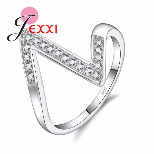 

new arrival 925 sterling silver narrow ring fashion letter z shape inlaid full white crystal for women christmas gift, Golden;silver