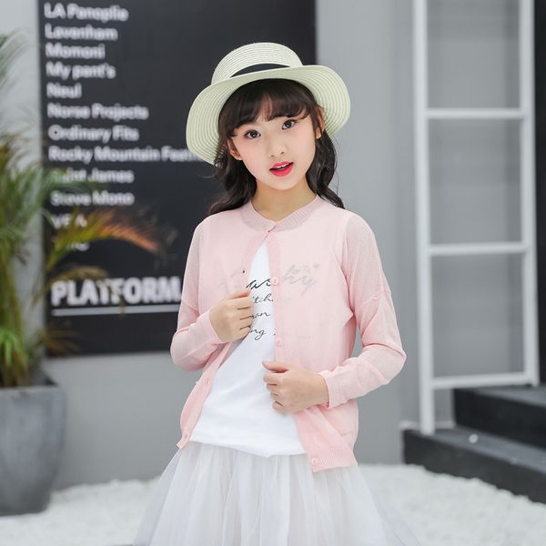 

childrenautumn new ice linen sunscreen clothes air conditioning boys and girls round neck v-neck base shirt cardigani1z8kuo1, Blue