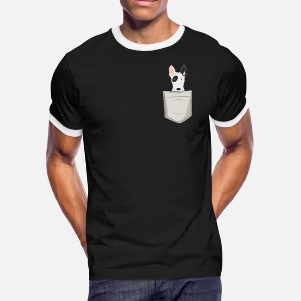 

bull terrier in a pocket t shirt men design 100% cotton round neck vintage crazy funny spring autumn family shirt