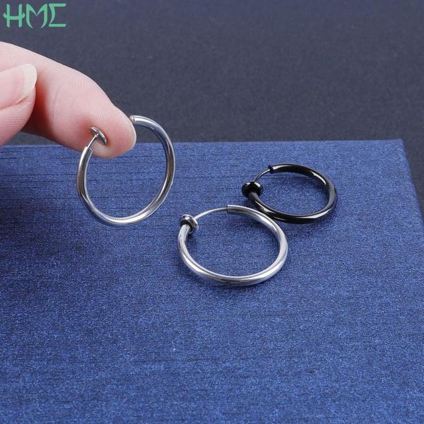 

stud 1pc no piercing hole ear clip rings gold color titanium stainless steel round earrings for women men male punk painless brincos, Golden;silver