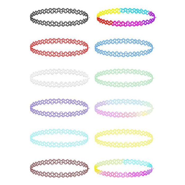 

12 шт ожерелье татуировки stretch готические татуировки хной эластичный комплект ожерелья, Silver