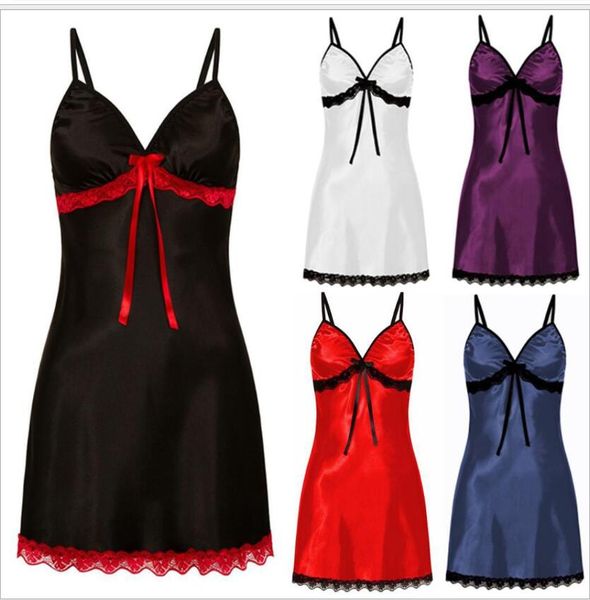 

5 colors women`s home fun pajamas temptation v-neck lace side straps nightdress multi-color optional underwear europe & america, Black;red