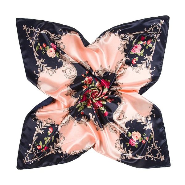 

2020 rose print fashion scarves for women silk scarf female 90cm square scarf shawl bandana for head hijab scarfs ladies, Blue;gray