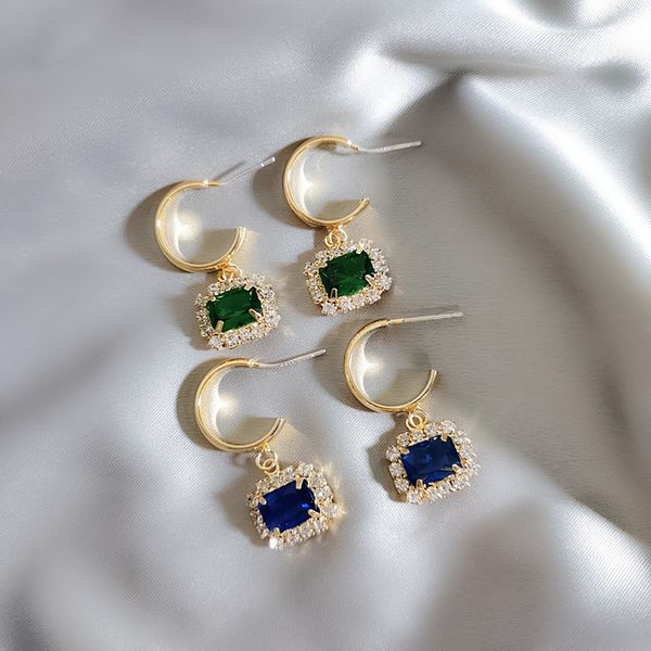 

2020 new arrival crystal trendy geometric women dangle earrings blue crystal earrings drop jewelry, Silver