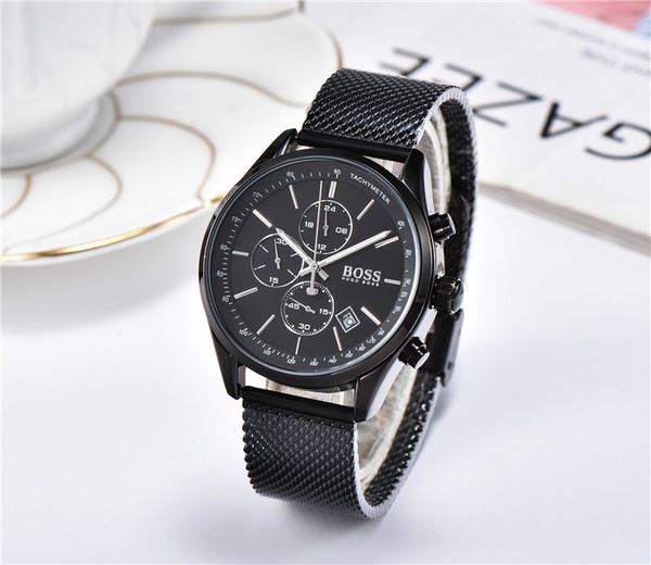 

fashion full-featured six-pin 40mmquartz men watches mesh steel belt men classic calendar watch fashion simple business watch full dial work