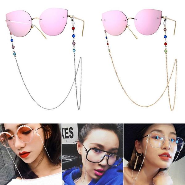 

glasses hanging chain fashion colorful rhinestone glasses non-slip chain@88, Silver