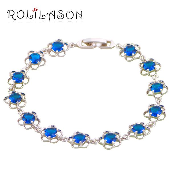 

rolilason charming bracelets zircon blue zircon crystal silver plated bracelets for women health fashion jewelry tb388, Black