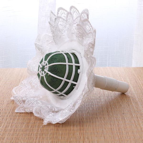 

decoration handle home bridal bouquet holder with lace trim foam flower supplies exquisite party plastic wedding