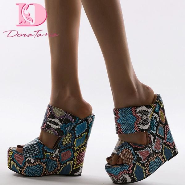 

tasia 2020 new fashion women slides animal prints high wedges platform summer outside women slippers, Black