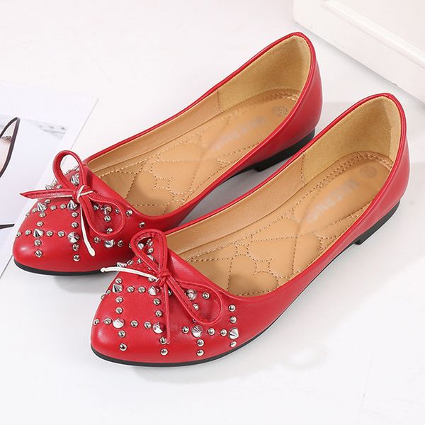 

women flats pointed toe slip light comfortable shoes plus size 45 46 female flats casual loafers bow sweet bow, Black