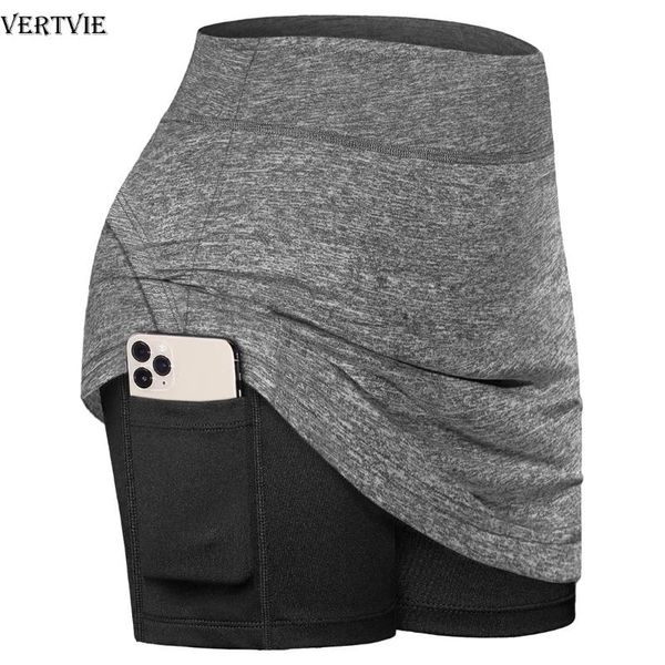 

vertvie women athletic tennis skirts elastic sports fitness running yoga skirt with pockets pleated cycling biker shorts