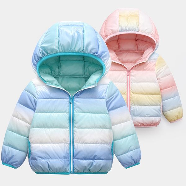 

1-7 years old children's down jacket cotton winter boys and girls gradient color warm hooded cotton jacket baby jacket, Blue;gray